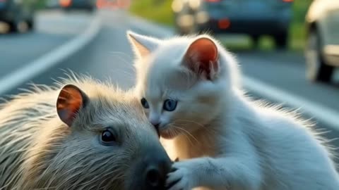 🥹Cute Kitten Saves Baby Capybara...😨😔