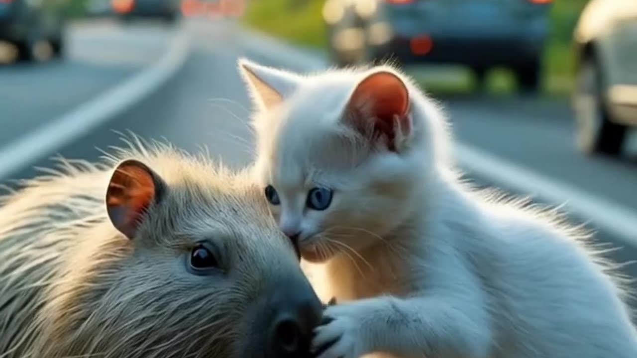 🥹Cute Kitten Saves Baby Capybara...😨😔