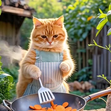 Cat Cooking Dinner