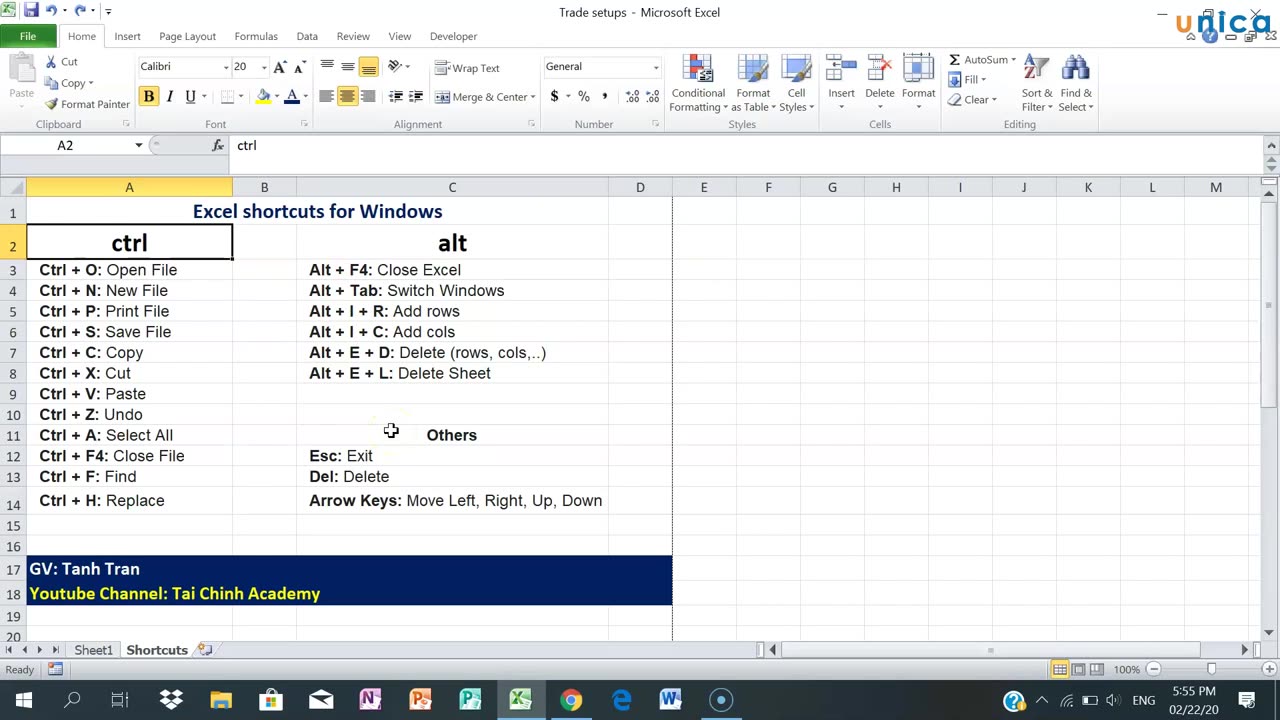 Bài 4 Excel shortcuts bắt đầu với Ctrl