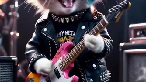 🎸🔥 Rockstar Cats! Leather-Clad Trio Jams on Electric Guitars!