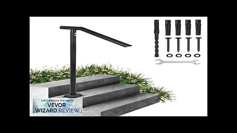 VEVOR 3Ft Step Railing Iron Stair Handrail Floor Mounted Sturdy Black Arched Review