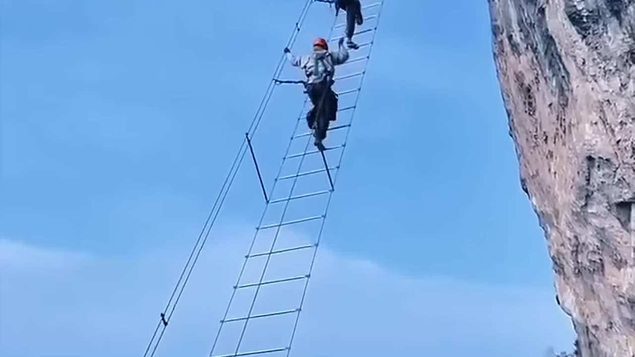 "Walking the Ladder in the Sky – A Surreal Journey Beyond the Clouds"