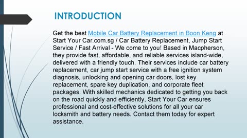 Get the best Mobile Car Battery Replacement in Boon Keng