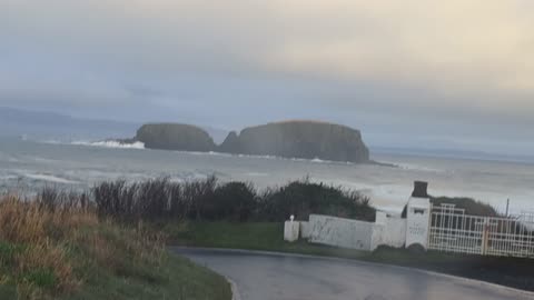 Incredibly strong waves at Ballintoy Harbour,North coast, Northern Ireland