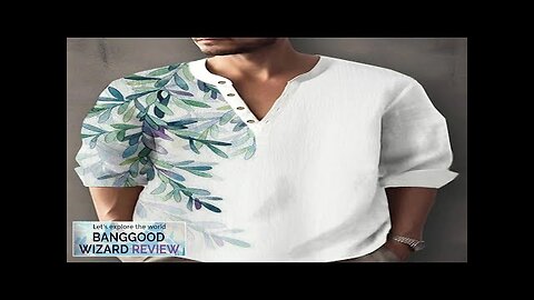 Mens Plant Leaf Print Texture Long Sleeve Henley Shirts White S Review