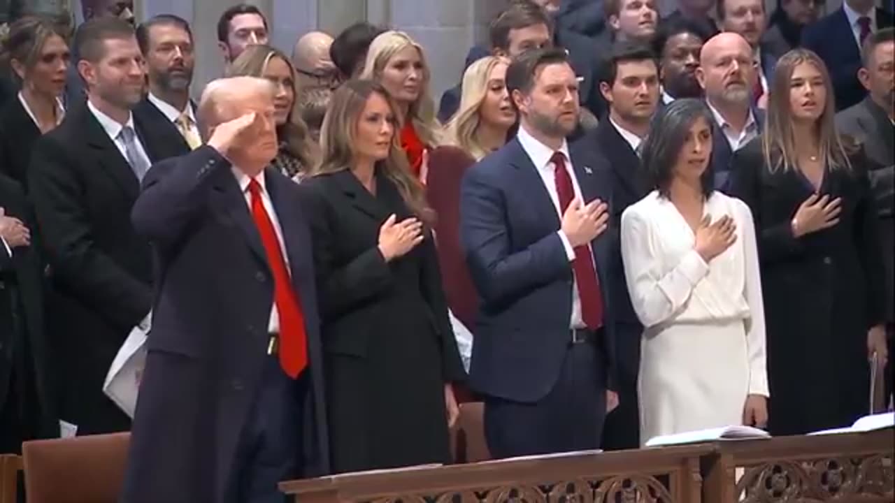 The national anthem plays at the National Prayer Service