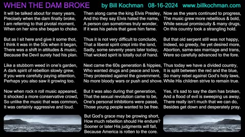 WHEN THE DAM BROKE -- an original song by Bill Kochman.