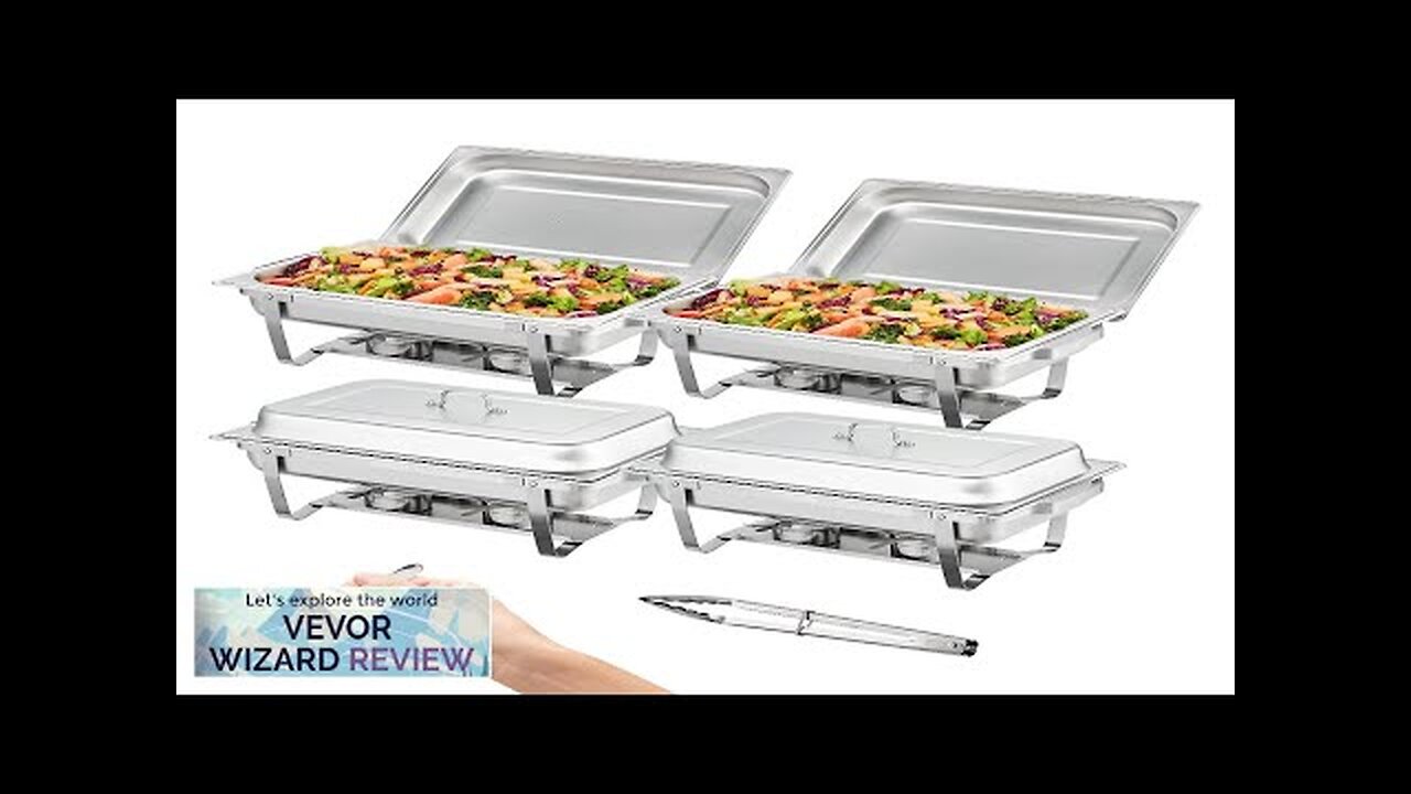 VEVOR 4-Pack Rectangle Chafing Dish Set with Full-Size 8Qt Pan Frame ...