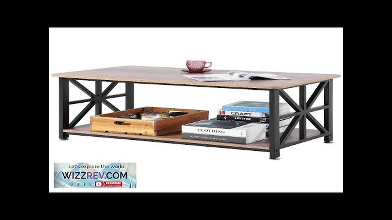 40" Farmhouse Coffee Table Rectangle Table with Open Storage Compartment Review