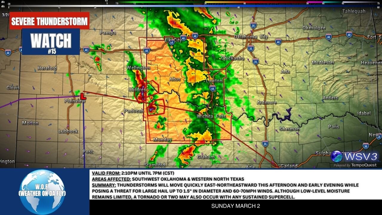 🌩️ Severe Storm Watch #15: SW OK & N TX Threats Today! 3/2/25 #shorts #weatheralert #severeweather