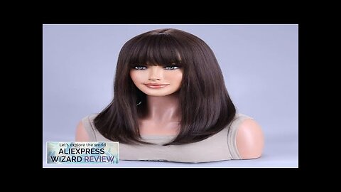 Black Brown Synthetic Wig with Bangs Middle Long Straight Curly Wigs Review