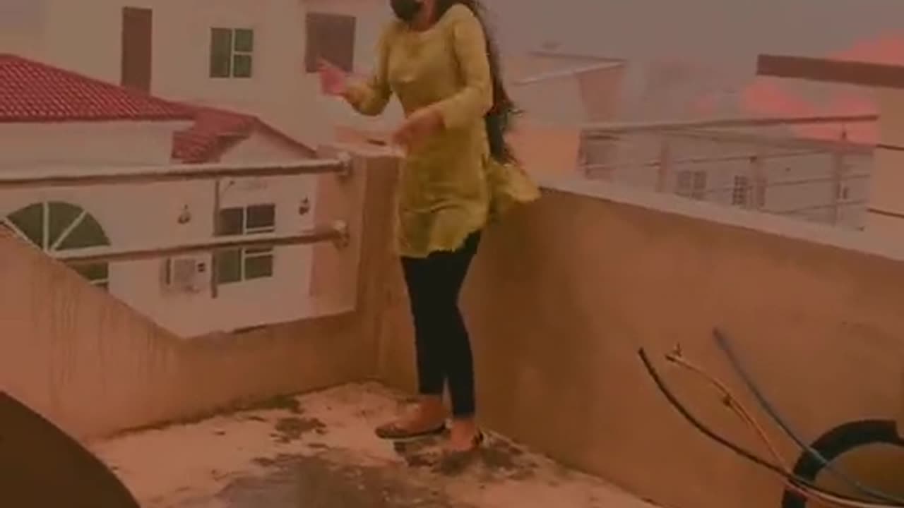 Indian Girl Desi Dance in the Top of Building