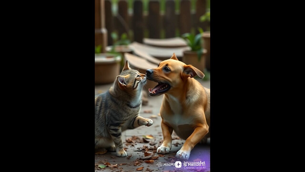 cat and dog play.