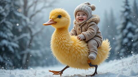 Cutest Baby Duck Ride in a Winter Wonderland! ❄️👶🦆