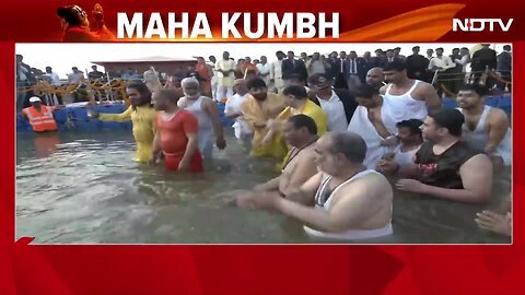 Maha Kumbh _ Union Minister JP Nadda Takes Holy Dip At Maha Kumbh Along with Yogi Adityanath