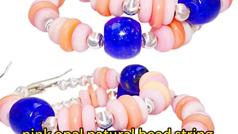 GN-20250217-03 pink opal natural bead string earrings with natural high-quality Lapis Lazuli