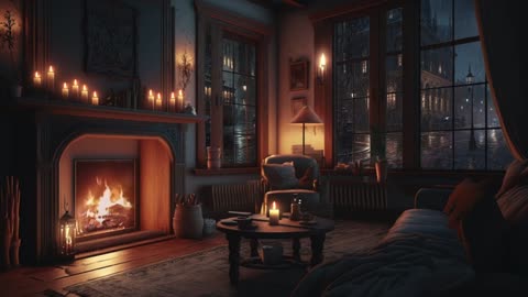 Cozy Fireplace Ambience with Rain Sounds – Relax & Unwind