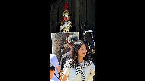 An Artist Painting the King's Guard and His Gorgeous Horse at Horse Guards in London