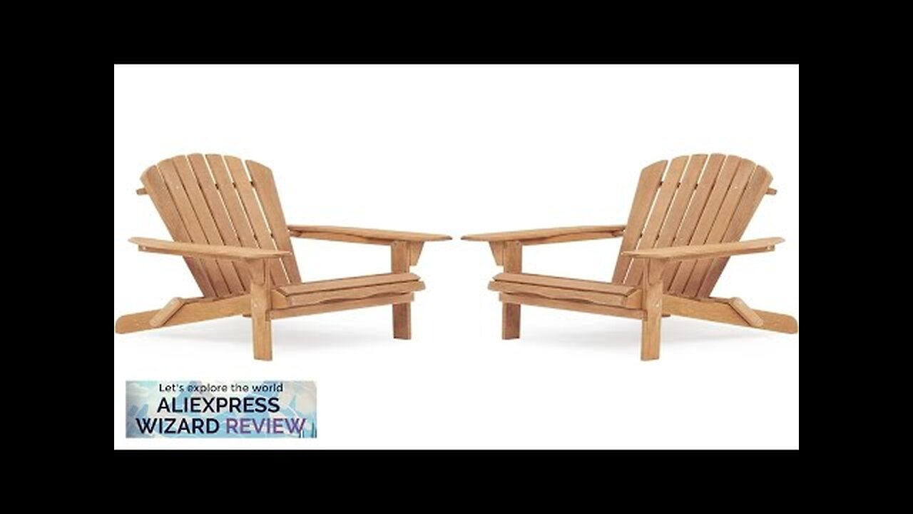 Set of 2 Outdoor Wooden Folding Adirondack Chair Backrest Pre-Assembled Solid Wood Review