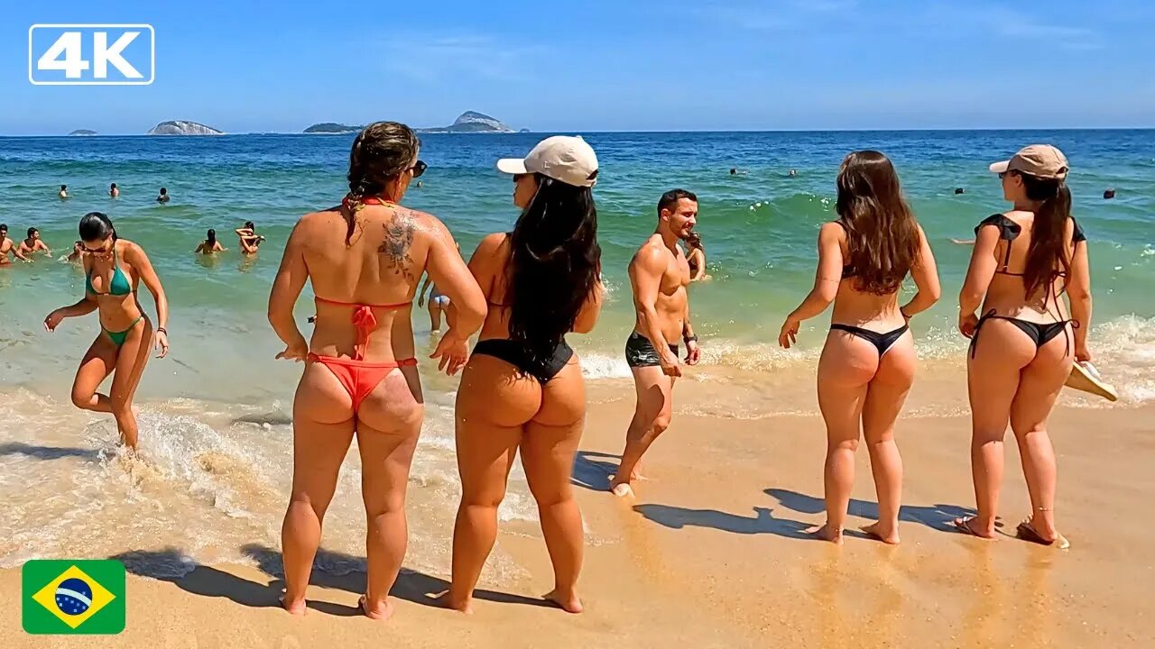 🇧🇷 4K Leblon Beach, the most incredible bikini beach in Brazil