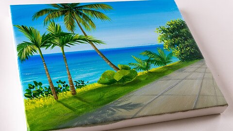 Easy way to paint a Beach scene _ Acrylic painting for beginners