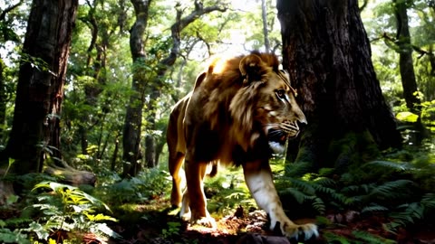 A lion roaming in the forest