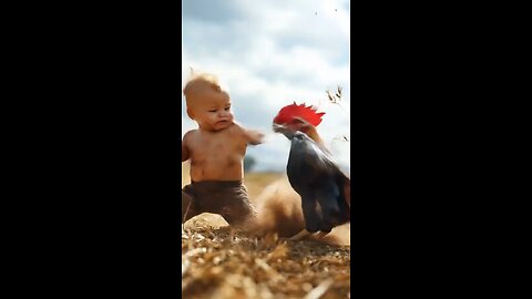 Battle of baby and chicken