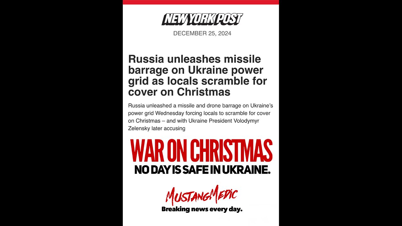 #BreakingNews Russia unleashes missile barrage on Ukraine's power grid on Christmas.