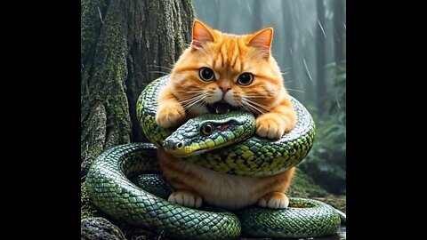 FUNNY CAT WITH SNAKE