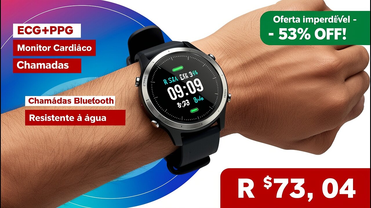 Smartwatch ECG+PPG para Homens | Monitor Cardíaco, Chamadas Bluetooth e Resistente à Água
