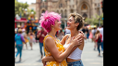 Girls having fun at La Rambla Barcelona