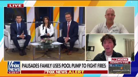 Family use a swimming pool to fight fires