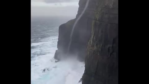 PEOPLE OF FAROE ISLANDS OBSERVED A STRANGE NATURAL PHENOMENON CALLED <<REVERSE WATERFALLS>>