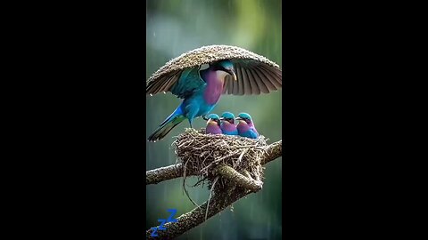 Beautiful bird with their 🐥🐥 in happy mode