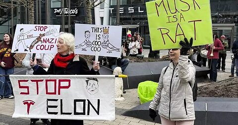 "Zelensky is a hero"- large protest against Trump and Musk in front of Tesla showroom in US