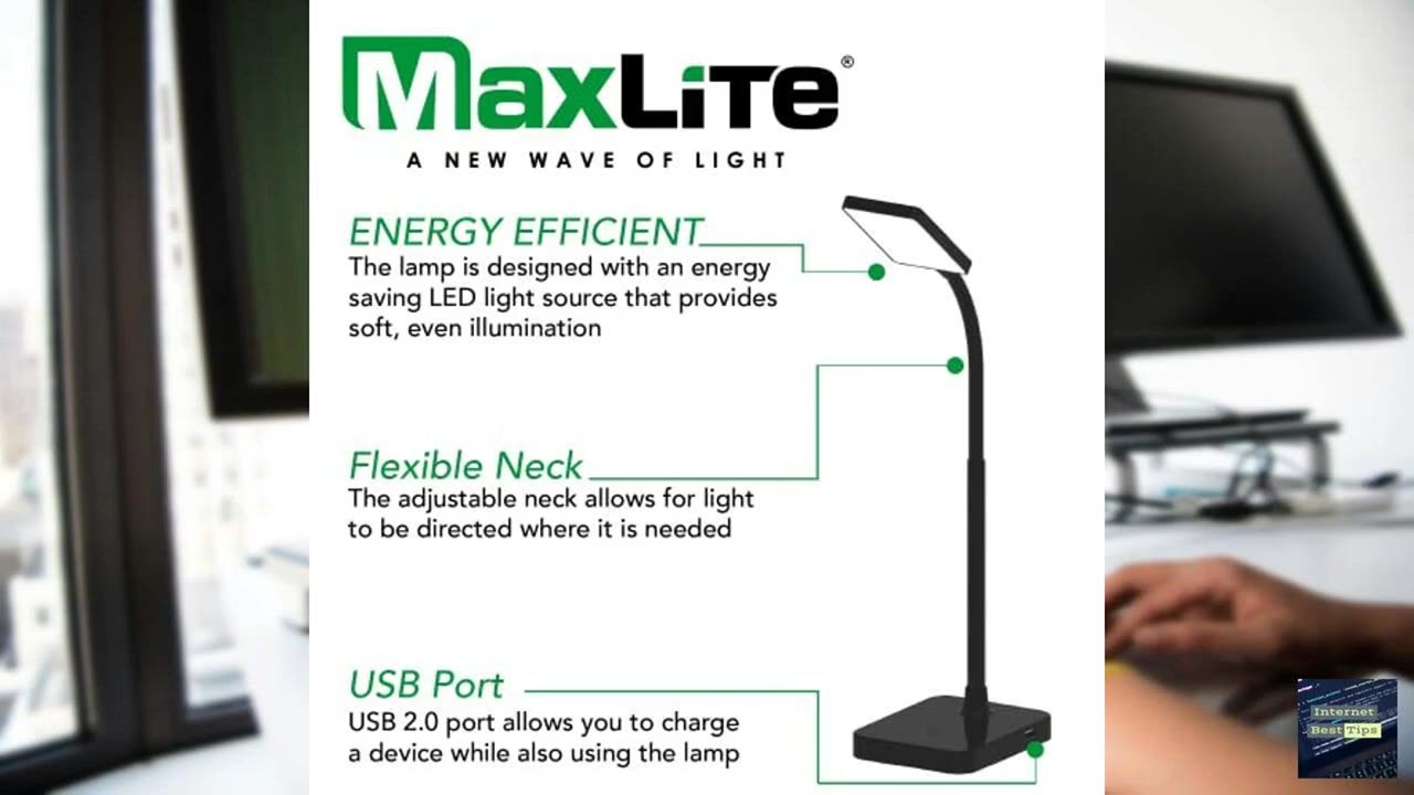 MaxLite Desk LAMP LED 4W Slim 3000K, USB Port, Black Finish, White