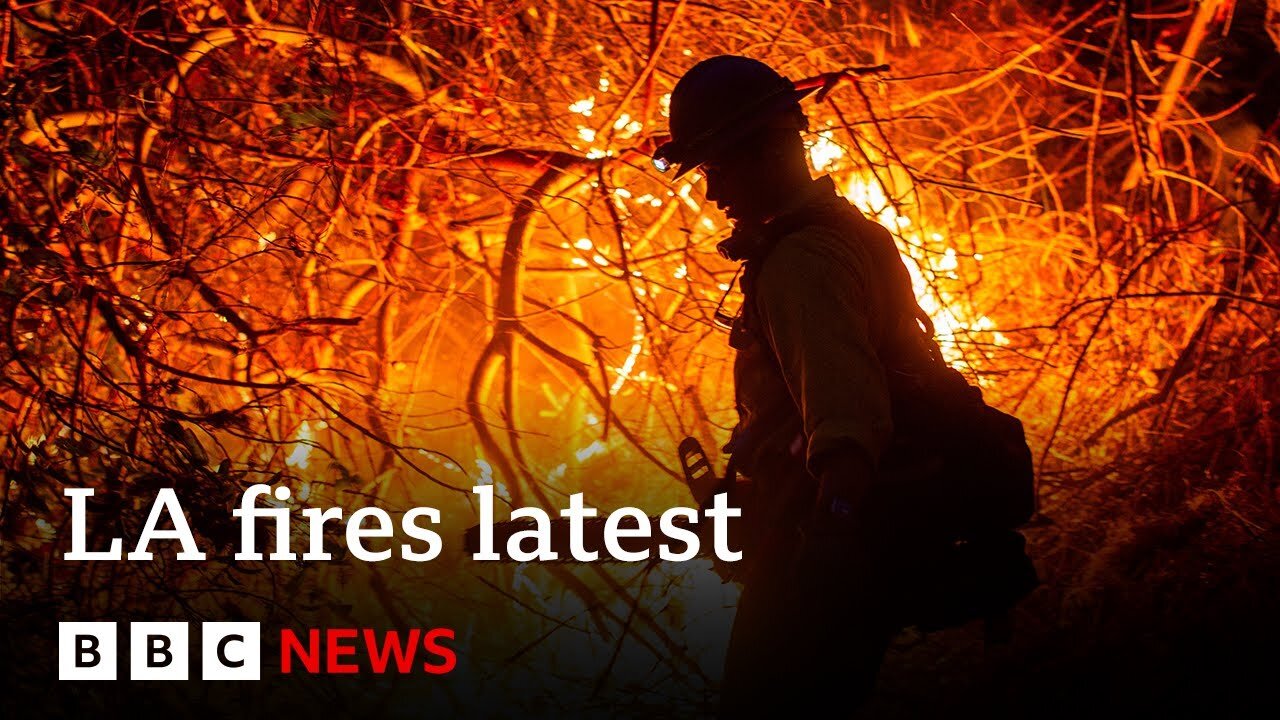 LA fires could 'take off' again, fire chief warns, with high winds expected | BBC News