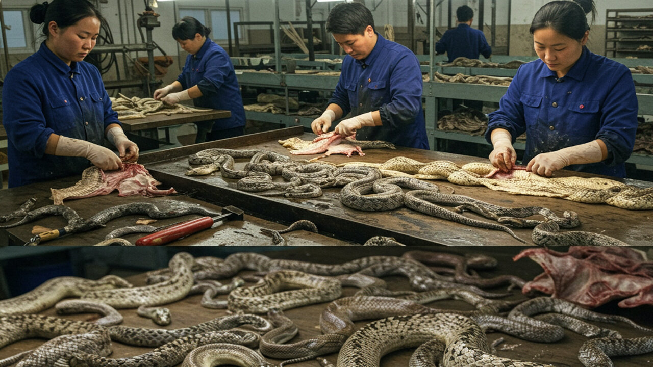 How Chinese Workers Process Millions of Snakes For Skin | #snakes