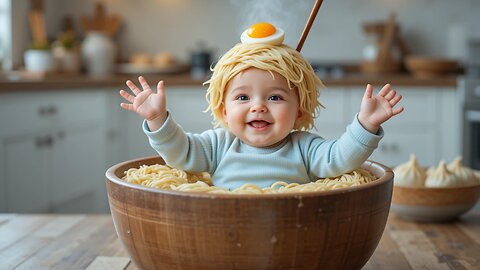 Baby with Spaghetti Hair—Cutest Pasta Surprise! 🍝👶😄