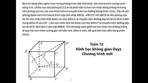 Bạn An đang nằm nghe nhạc trong phòng hình hộp chữ nhật, sản nhà là hình vuông cạnh bằng 4 m