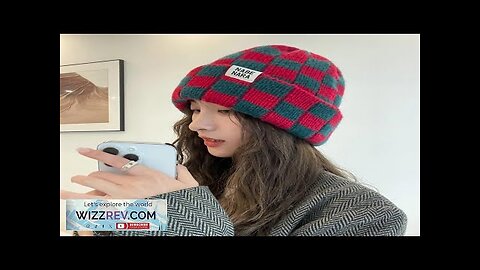 Fashion Plaid Knitted Beanies for Women Winter Pullover Hat Red Green Color Review