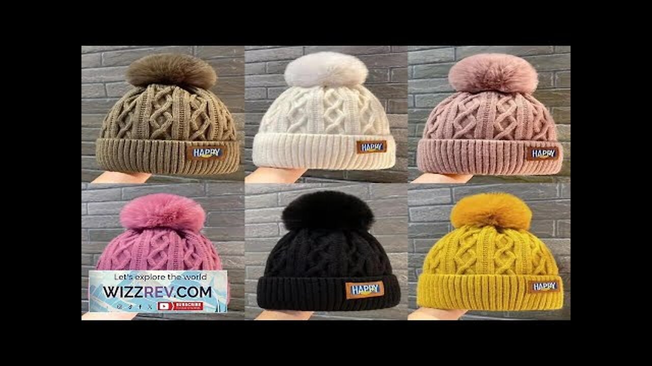 Autumn and Winter Women's Pompom Knitted Hat Women Solid Color Thicken Plush Review