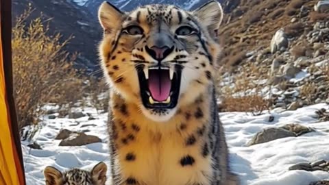 Rescued a baby snow leopard stuck in a crevasse… then his mother came after him