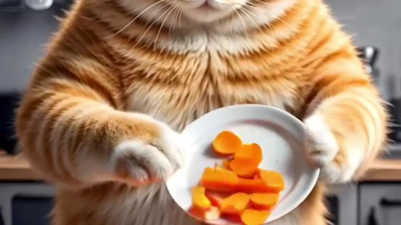 orange cat cooking video
