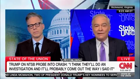 Sen Tim Kaine just attempted to lay blame for the Potomac crash on President Trump…and Elon