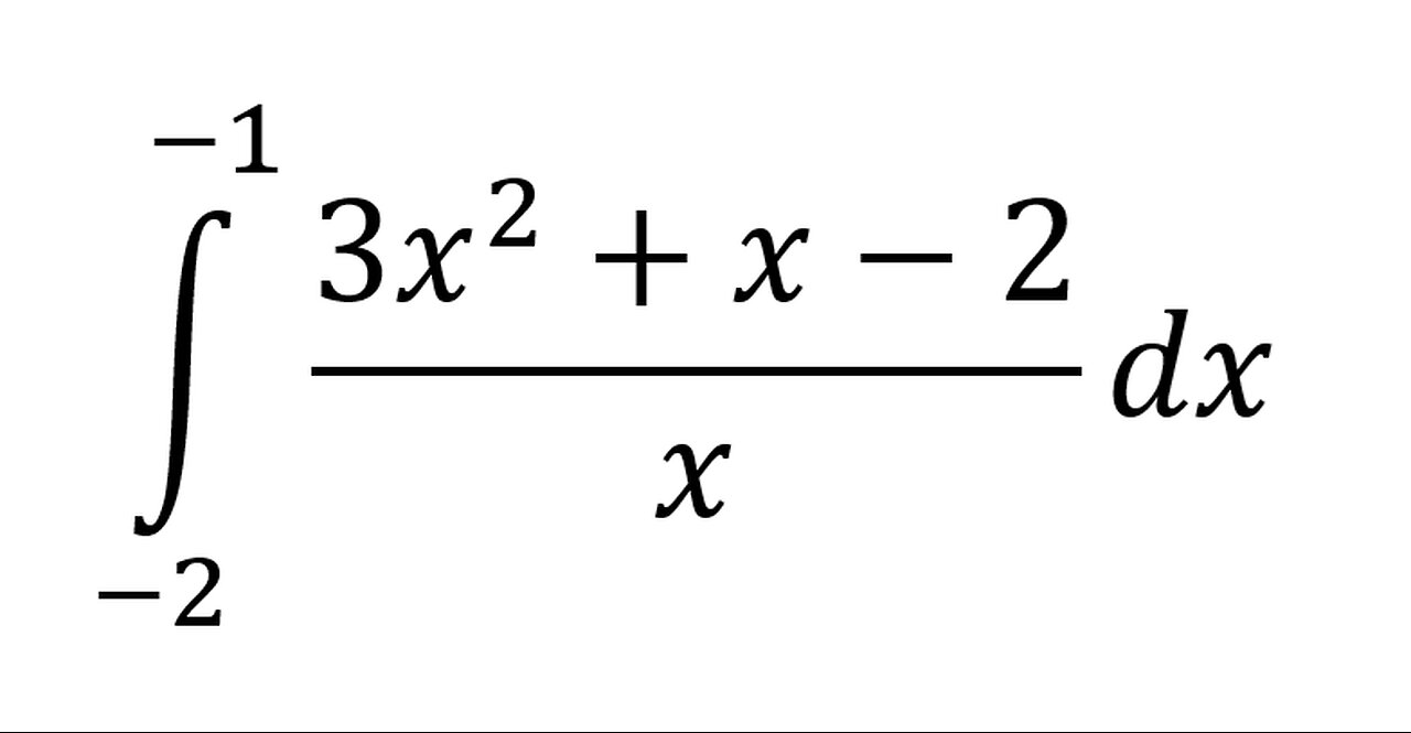 Toán 12: Nguyên hàm: ∫ (-2)^(-1) (3x^2+x-2)/x dx #Integrals #Antiderivative #Calculus #NguyenHam