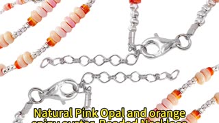 修正----GN-20241220-01 Natural Pink Opal and orange spiny oyster Beaded Necklace 5mm-6mm Gemstone