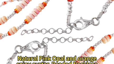 修正----GN-20241220-01 Natural Pink Opal and orange spiny oyster Beaded Necklace 5mm-6mm Gemstone