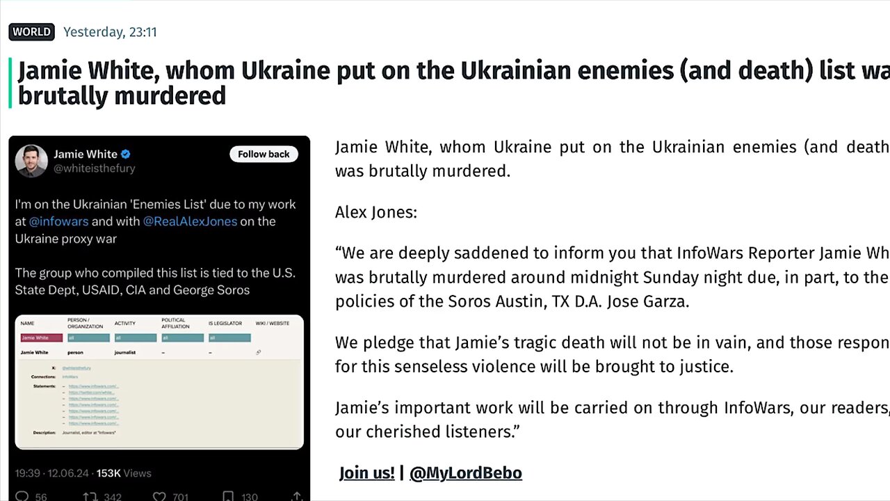 Attack Ret. Col. Douglas MacGregor, “Likely Ukraine assassinated InfoWars’ Jamie White”